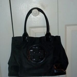 Tory Burch Black Nylon & Patent Leather Handbag/Tote